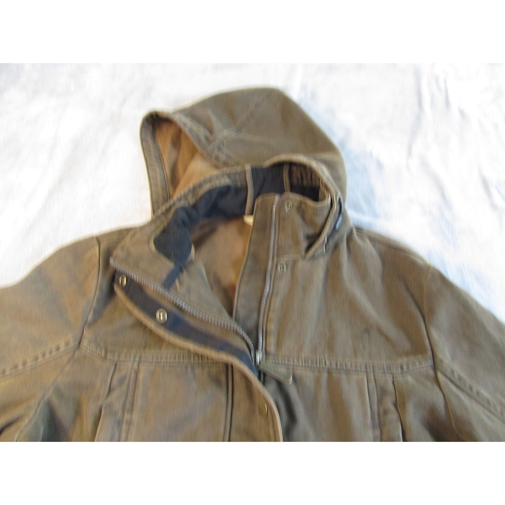 Woolrich Womens XS Canvas Utility Parka Hooded Field Jacket Olive Brown Zip Snap